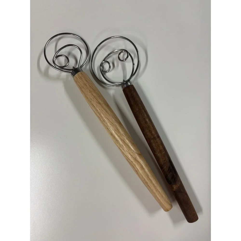 Sourdough Danish Dough Whisk Set of 2 with Fabric Bowl Cover Brown Silver